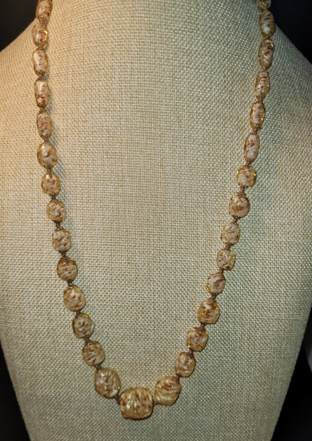 Glass Gold Foil Bead Necklace 25 inches Vintage