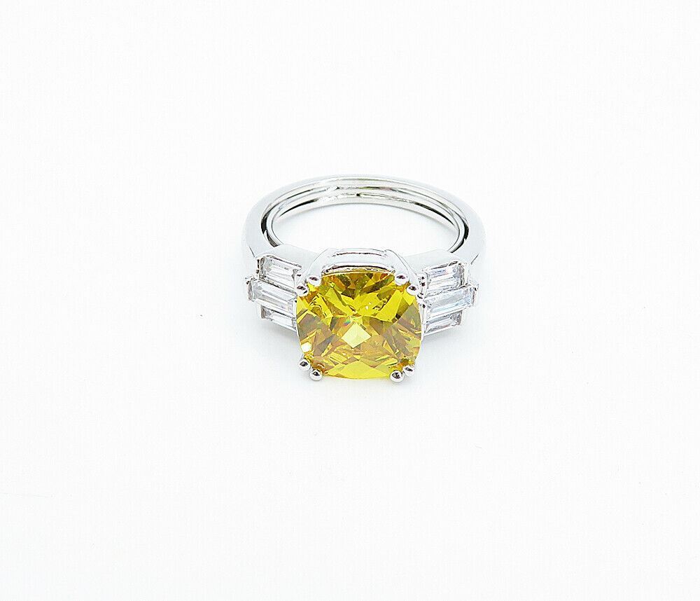 925 Silver Citrine & Cubic Zirconia Shiny Solitaire Accent Ring Sz 7 RG3588