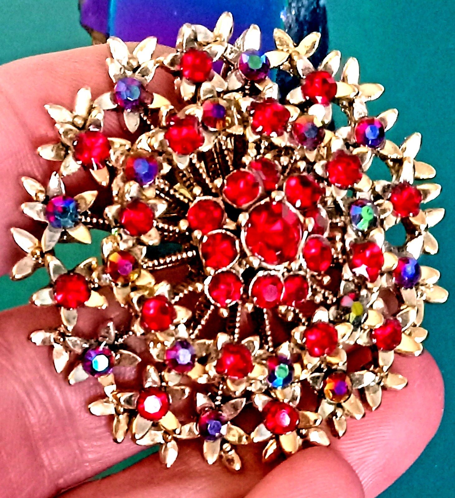 Vintage Liz Claiborne AB Rhinestone Floral Brooch Pin & Bail Pendant STUNNING!