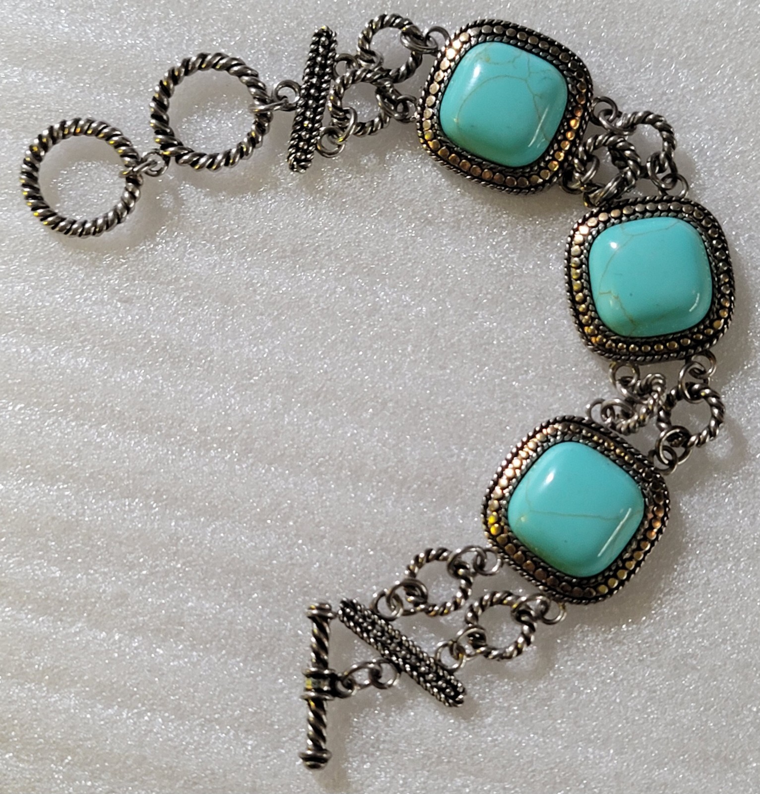 Vintage South Western style Faux Turquoise Cabochons Link Panel Bracelet
