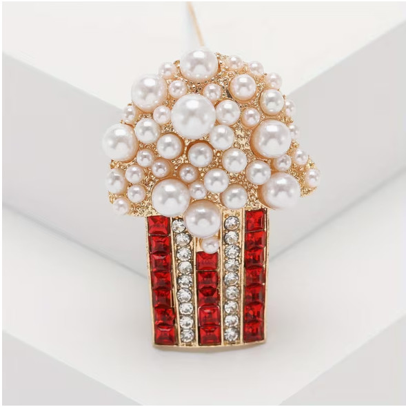 BROOCH-Faux Pear, Enamel and Rhinestone Popcorn Brooch