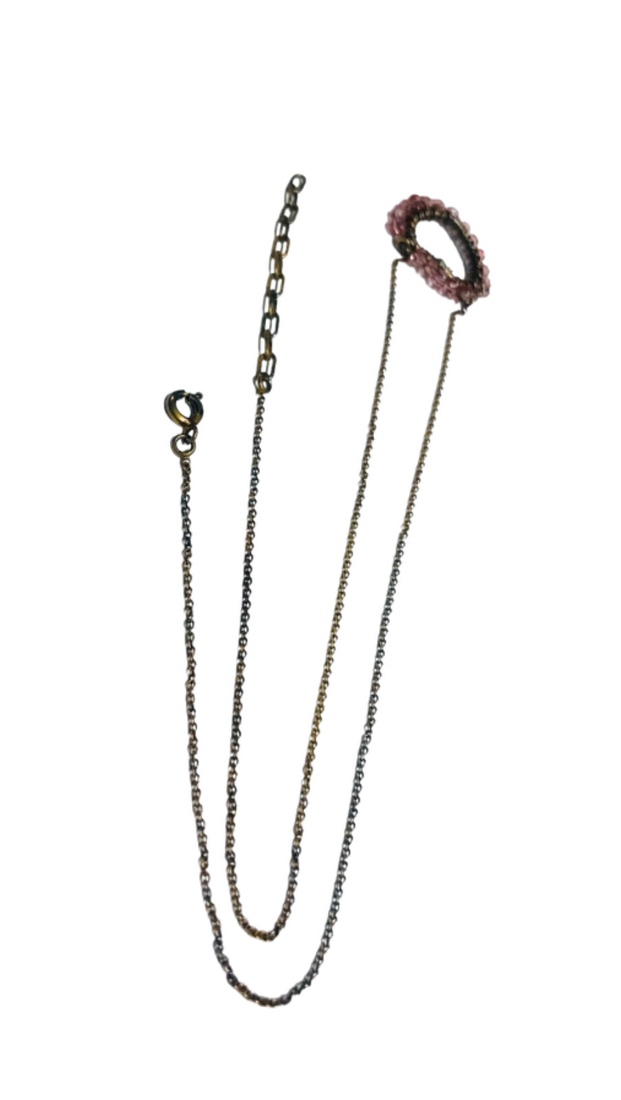 Vintage Antique Gold Tone Wire Wrapped Pink Beads Heart Pendant Necklace 19.5”