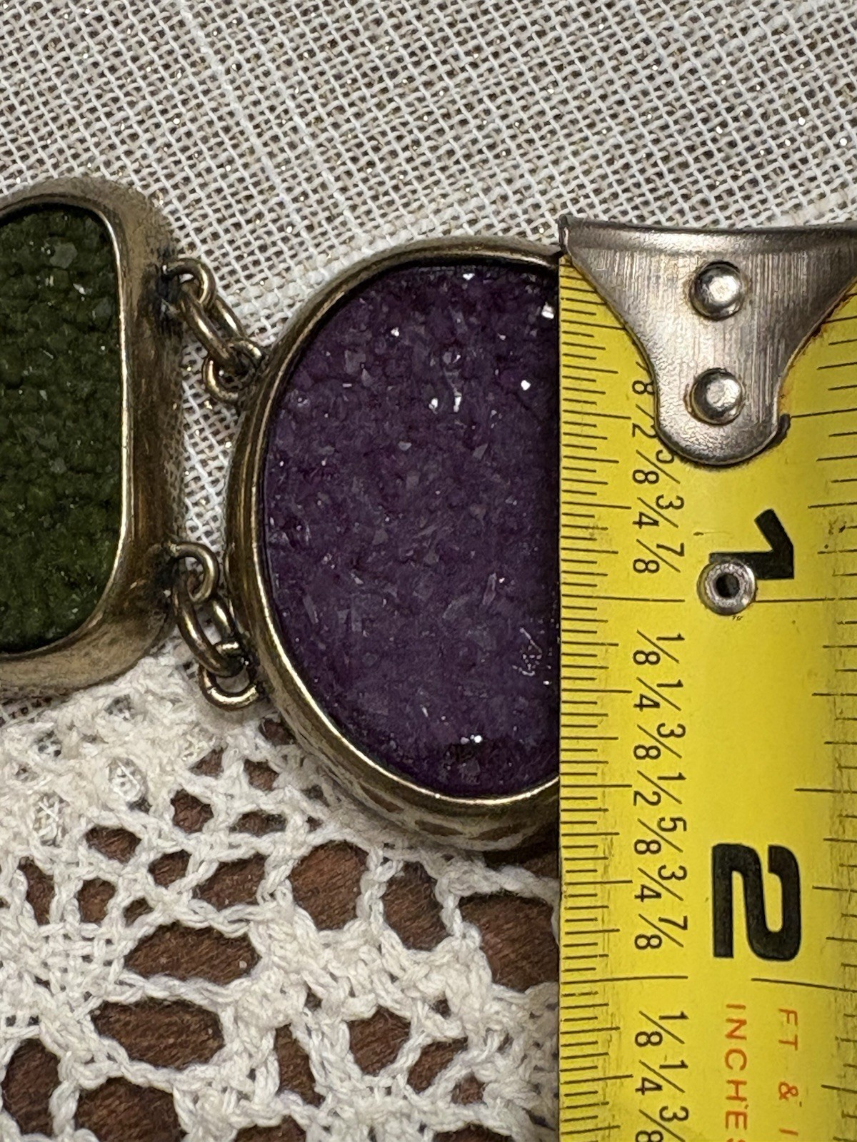 Vintage Handmade 5 Color Geode & Brass Link Chunky Bracelet Toggle Clasp BOHO