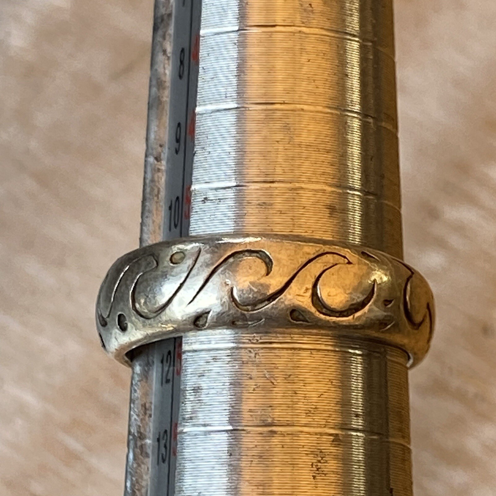 Vintage NF Signed Sterling Silver 925 Oxidized Wave Swirl Band Ring Size 5.75