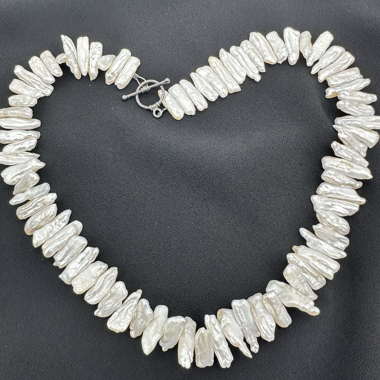 Vtg Pippa Baroque Stick Pearl Necklace Sterling Silver 18 Inch Artisan Statement
