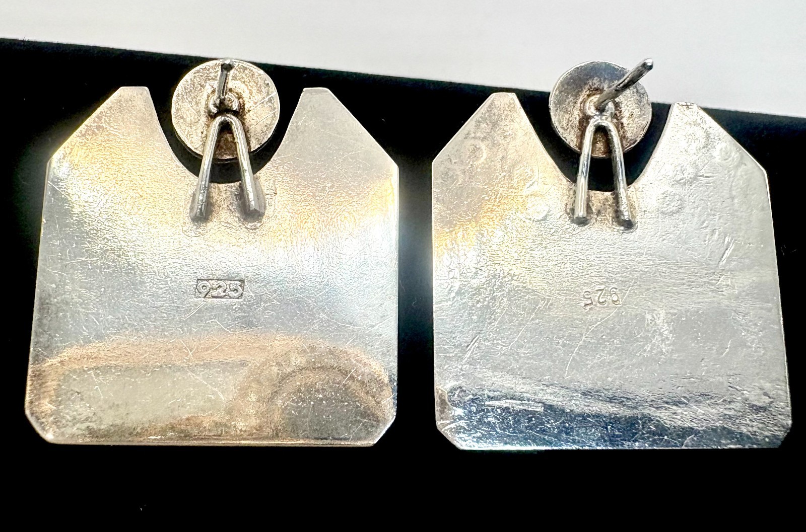 Sterling Silver 925 Black Onyx Abalone MOP Shell Angel Figure Vintage Earrings
