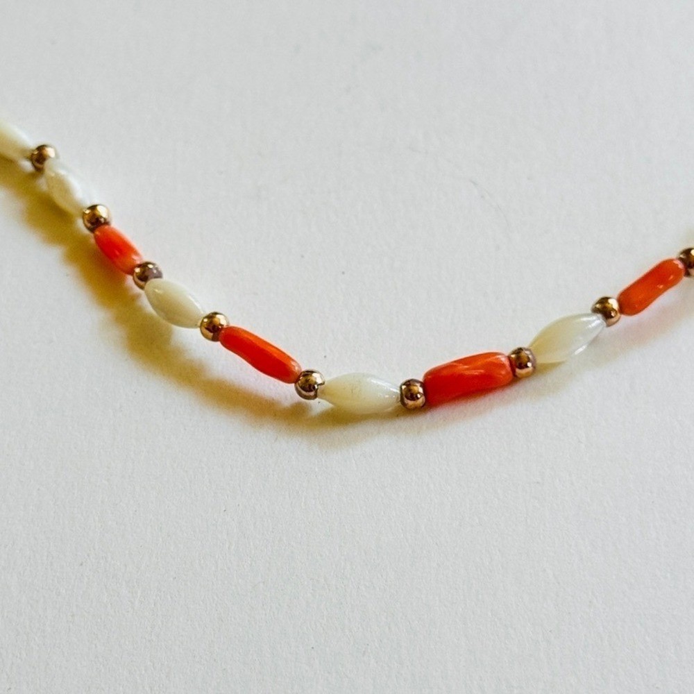 VTG Estate Mother of pearl pink Coral Necklace Beaded natural genuine Beads 16″