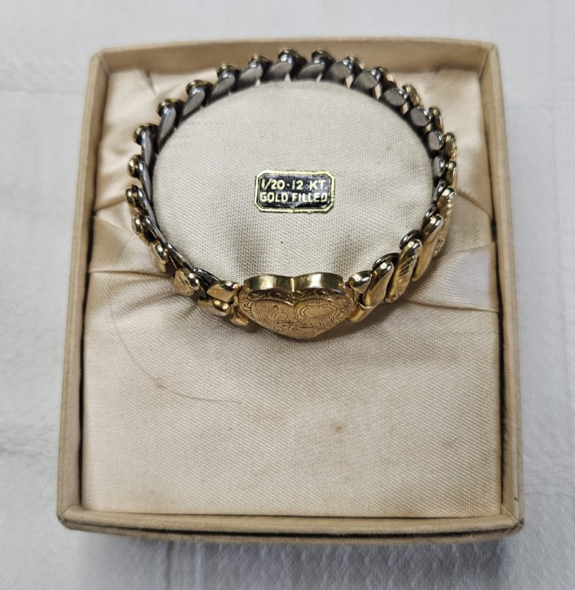 Vintage 1/20 12k GF Sweetheart Expansion Bracelet In Original Box
