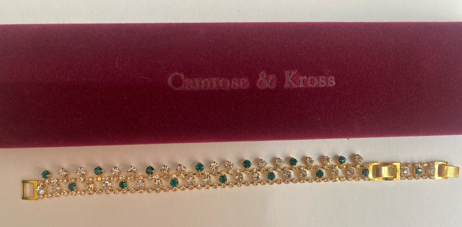 Camrose & Kross Jackie Kennedy JBK Emerald Crystal Gold Chain Link Bracelet
