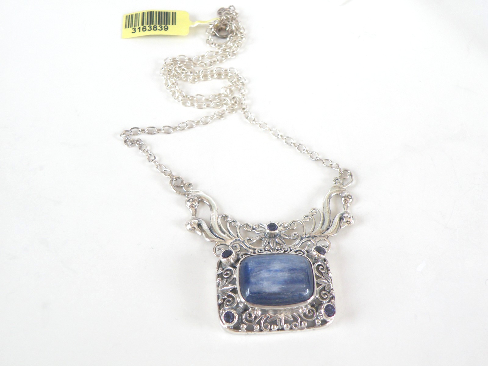 Sterling Silver 925 Natural Kyanite Iolite Art Nouveau Style Necklace 18″