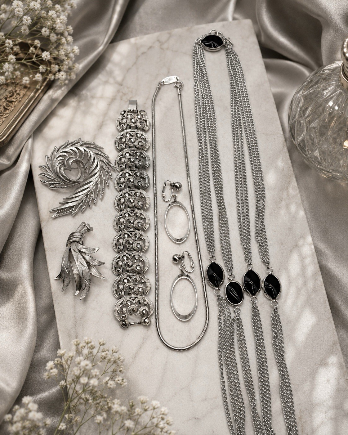 Signed Jewelry Lot Whiting Davis Coro Monet Bergere Emmons Silver Tone