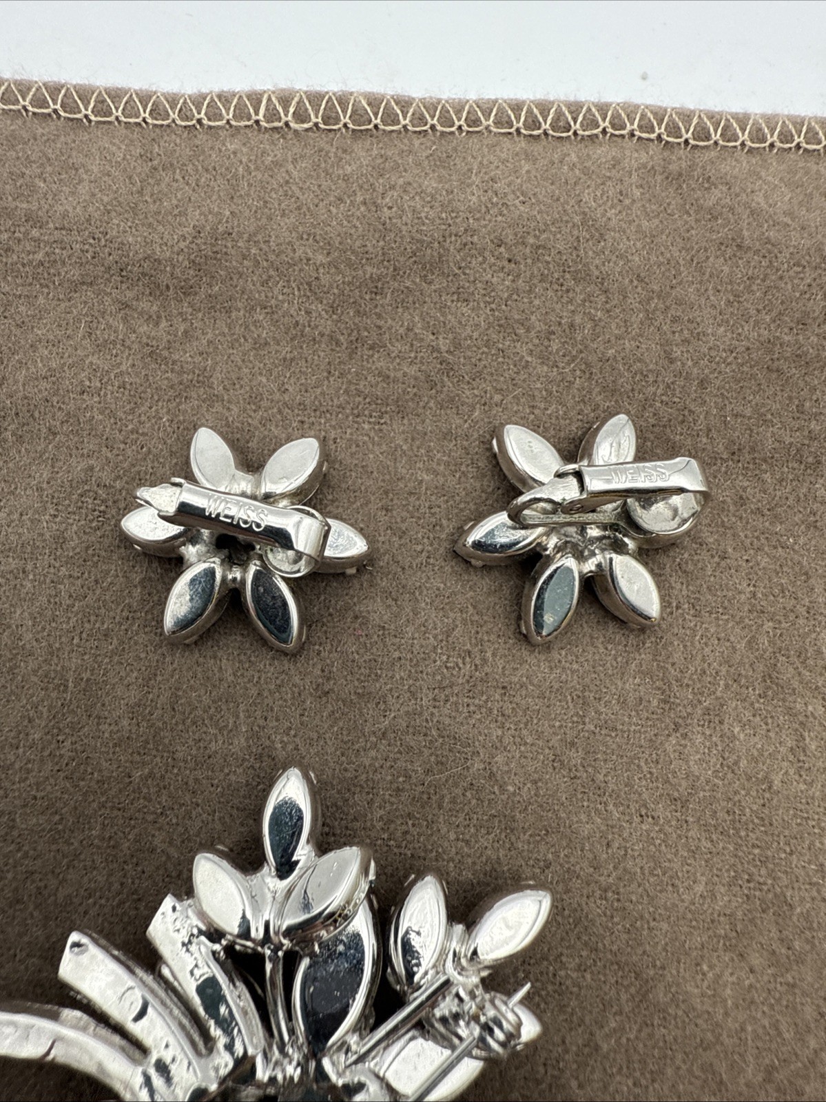 Jewelry, Earrings and Brooch Set, Weiss Signed Vintage, blue and clear stones