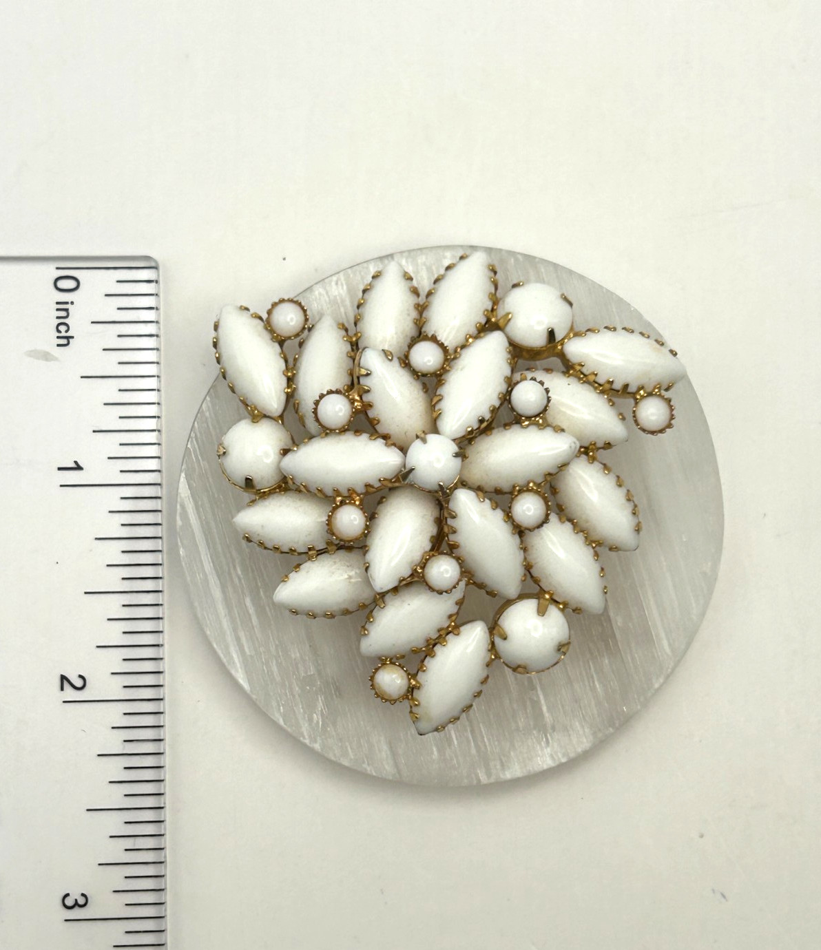 Vintage Juliana Delizza & Elster Brooch White Milk Glass and Navette Stones