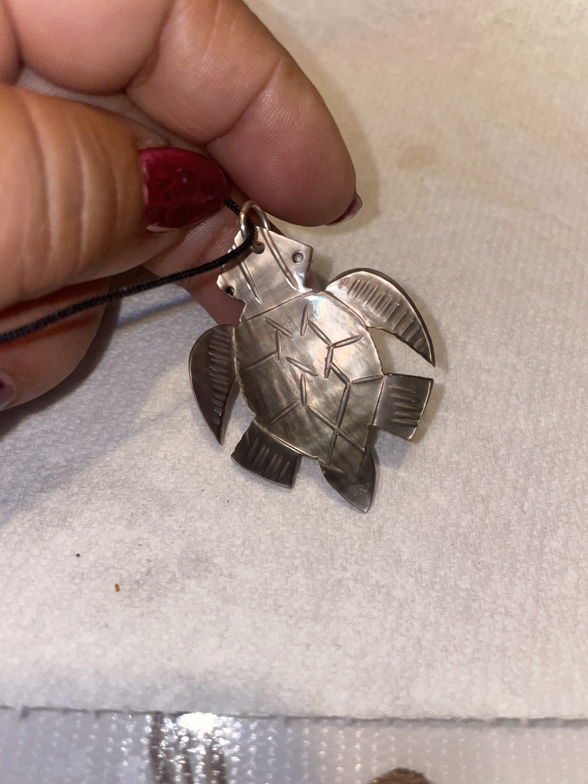 Carved Mother of Pearl Abalone Doublet Sea Turtle Necklace Pendant