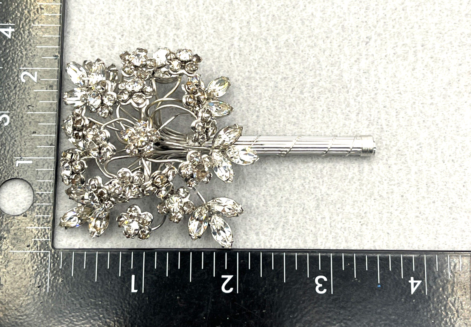 Original By Robert Brooch Bouquet of Flowers Rhinestone Brooch Silver Tone 3.5″