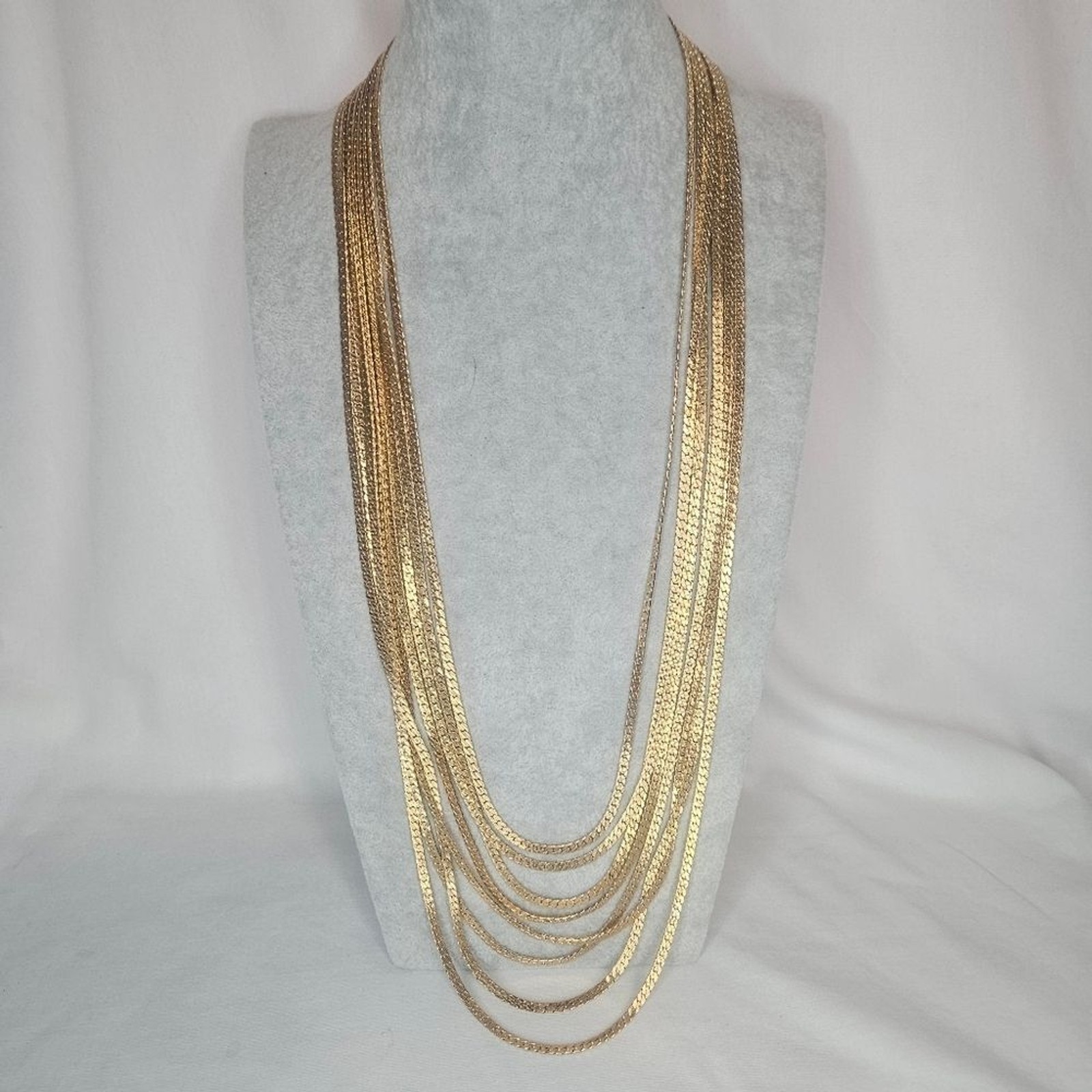 Vintage Monet Brushed Gold Tone 8 Strand Chain Necklace EUC 27″ – 34″ 60s-80s