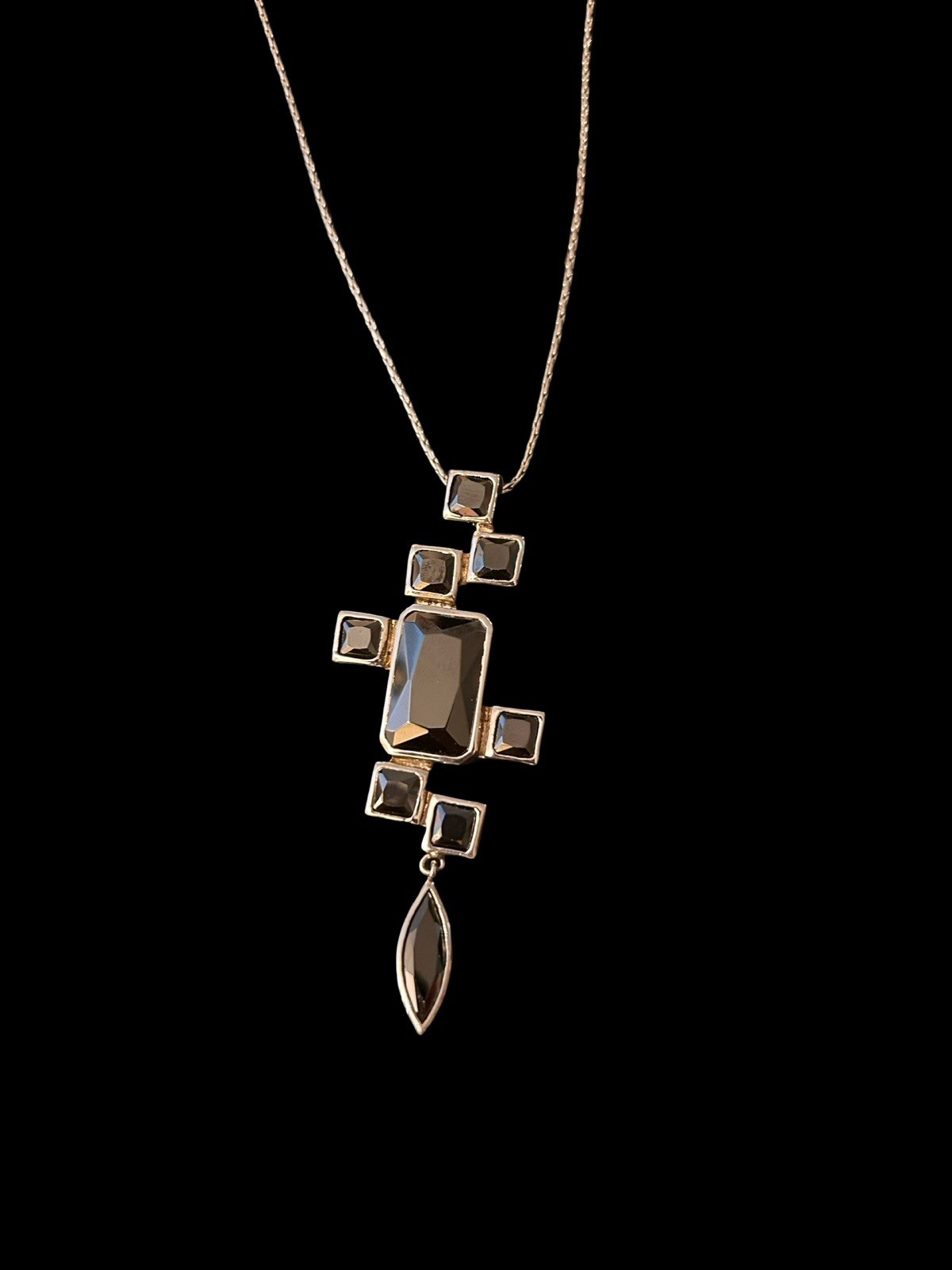 Vtg Onyx Geometric Bold Brutalist Pendant Statement Necklace Marked A.T. N.8