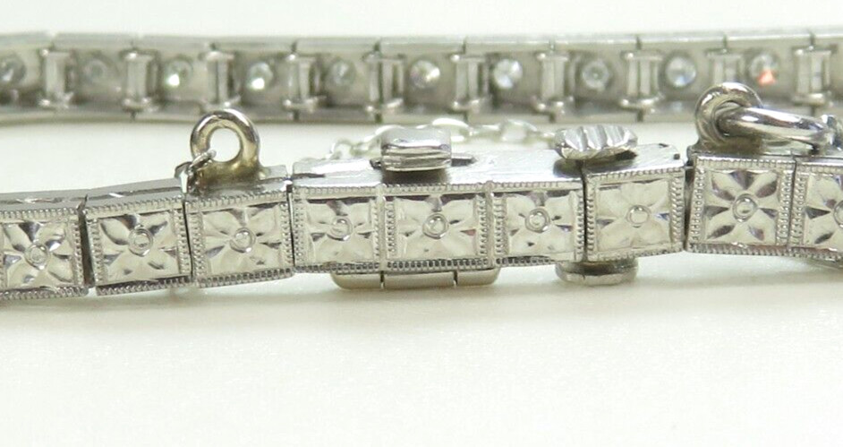 Antique 1920’s Add Diamond Straight Line Bracelet Platinum 7″ Long 0.144″ Width