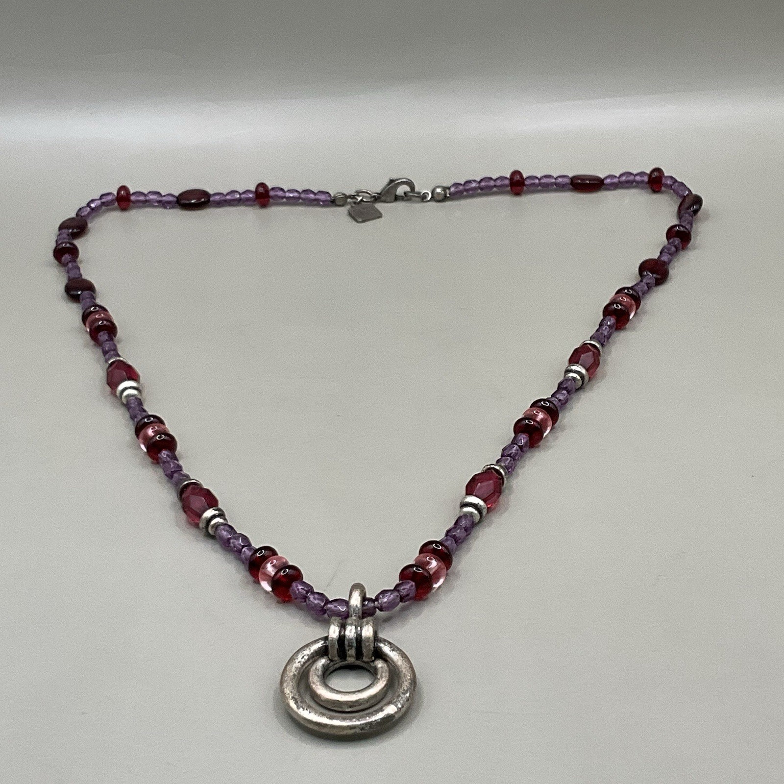 Corinne McCormack Women’s Necklace Silver Tone Metal Purple Pink Red Beaded