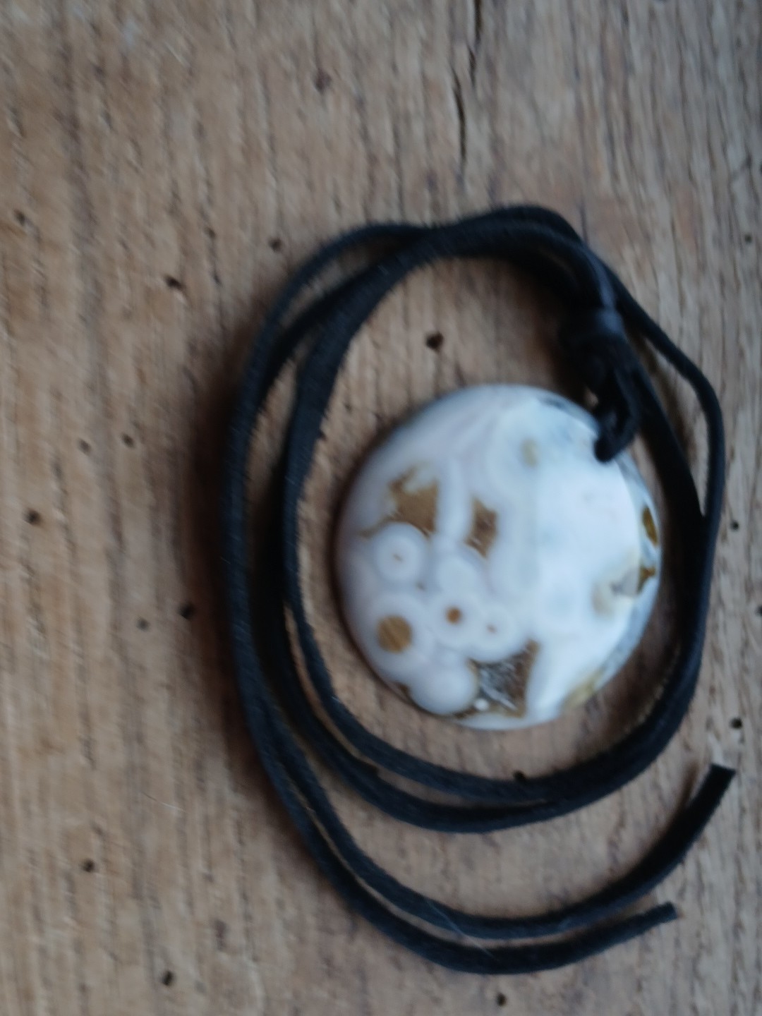 Ocean Jasper Necklace Leather Cord Hippie Boho Layering Beautiful Pattern Round