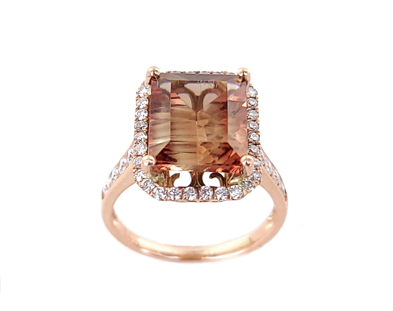 Estate 14k Rose Gold 3.8cttw Brown Peach Tourmaline Diamond Stunning Ring s 7.5