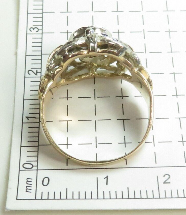 Antique 1920’s Diamond Unisex Engagement 17K Two Tone Ring Size 7.25 UK-O Deco