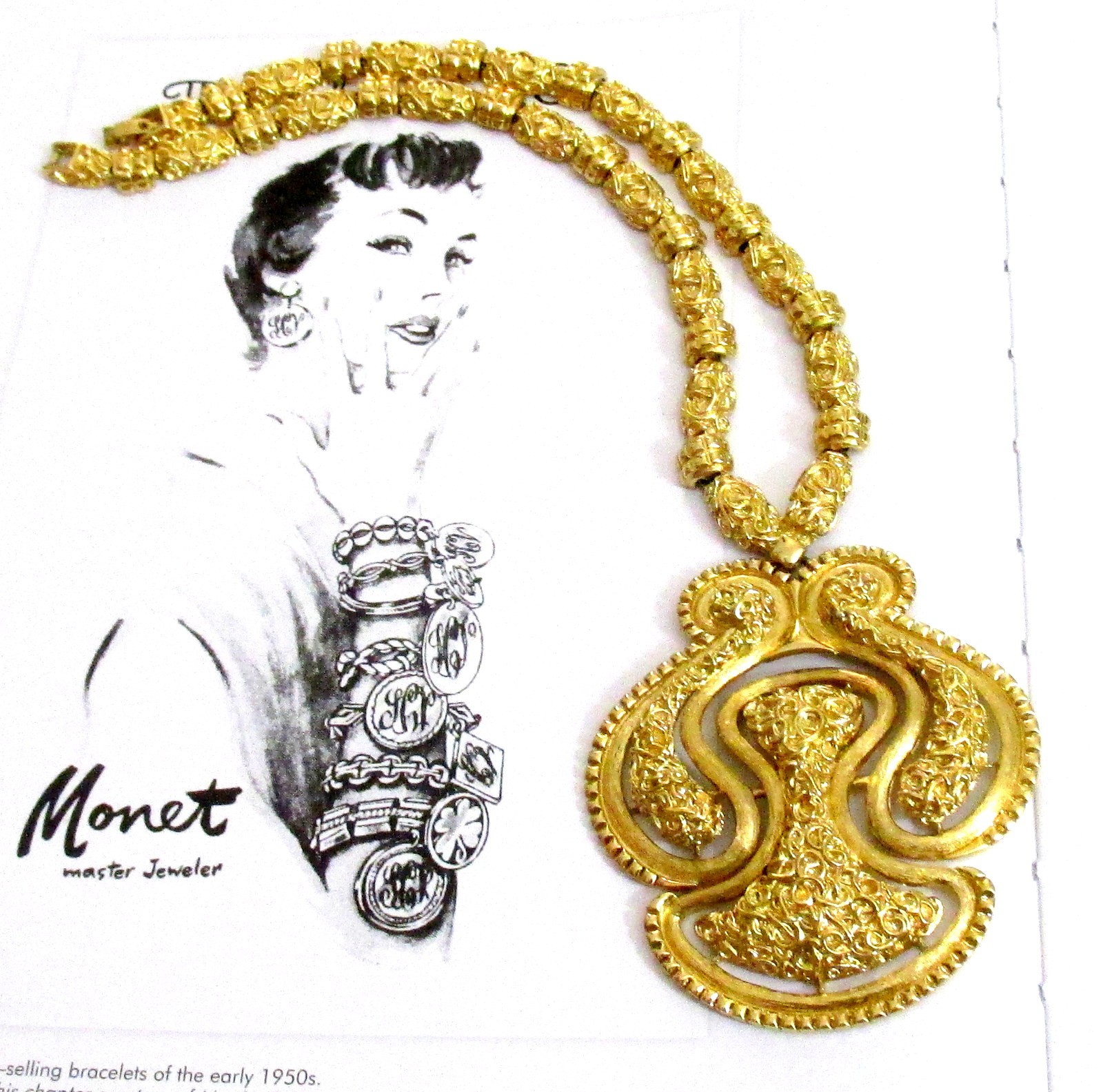 VTG RUNWAY BOLD MONET BRUTALIST ETRUSCAN MASSIVE PENDANT NECKLACE DOOR KNOCKER