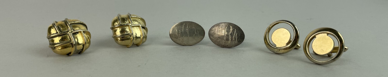 Vintage Set Of 3 Gold Plate metal AND STERLING SILVER cufflinks MIXED LOT, m4
