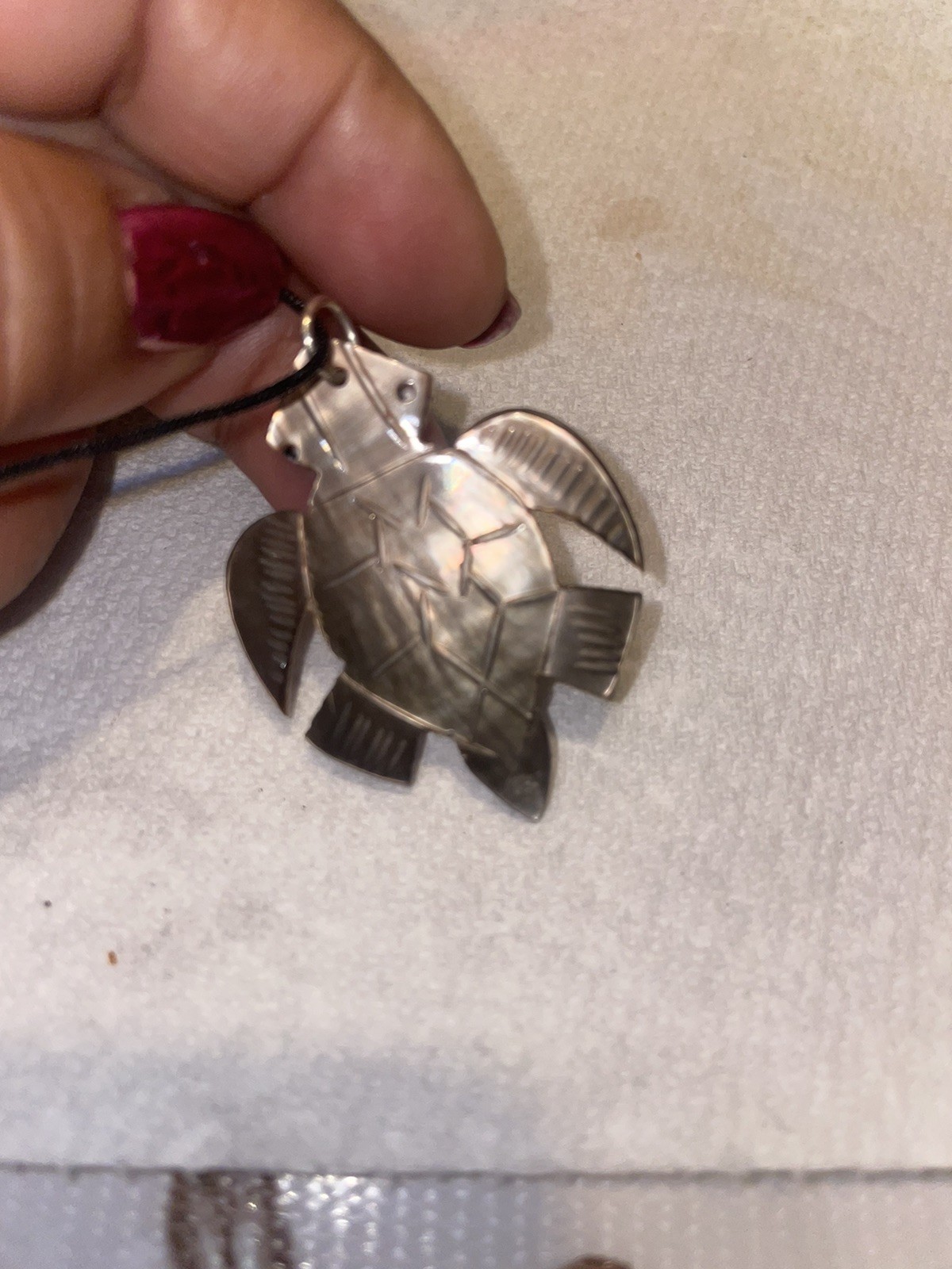 Carved Mother of Pearl Abalone Doublet Sea Turtle Necklace Pendant