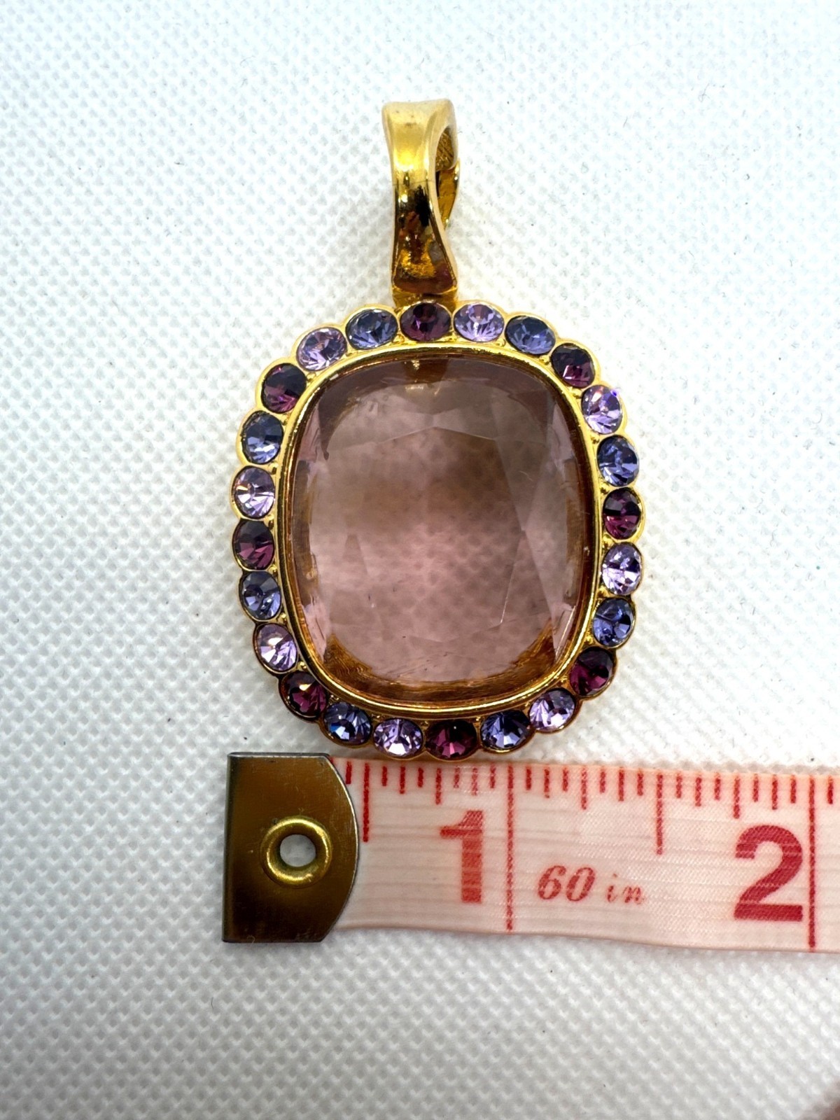 Joan Rivers Gold Plated Pink Cushion Crystal Pendant Purple Blue Halo Enhancer