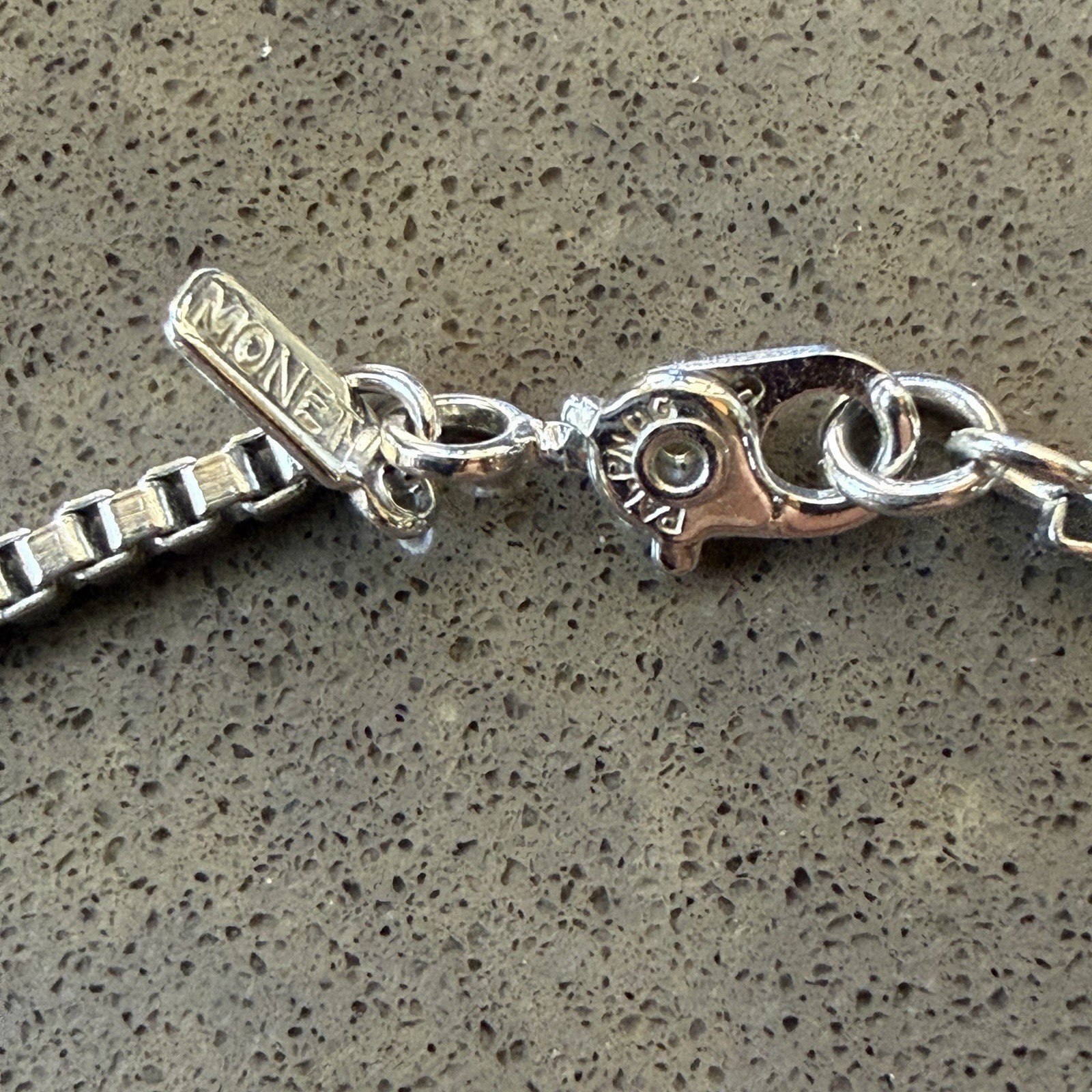 Signed Monet Silver Tone Box Chain Necklace 16.5″ EUC Vintage