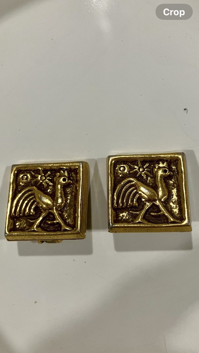VINTAGE SQUARE ROOSTER CLIP ON EARRINGS SIGNED ZENTALL