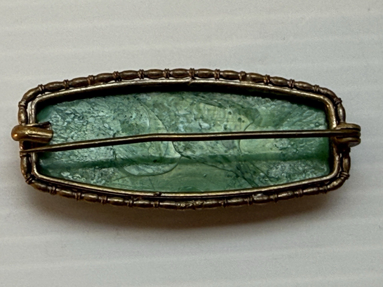 Vintage Mid-Century Peking Glass Brooch Art Nouveau Revival Style Signed Goldton