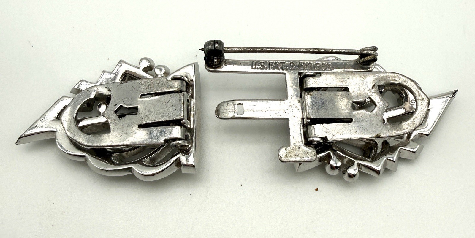 Vintage Art Deco /Retro–Deco Duette Coro Rhinestone Brooch/Pin– Patent 2143538