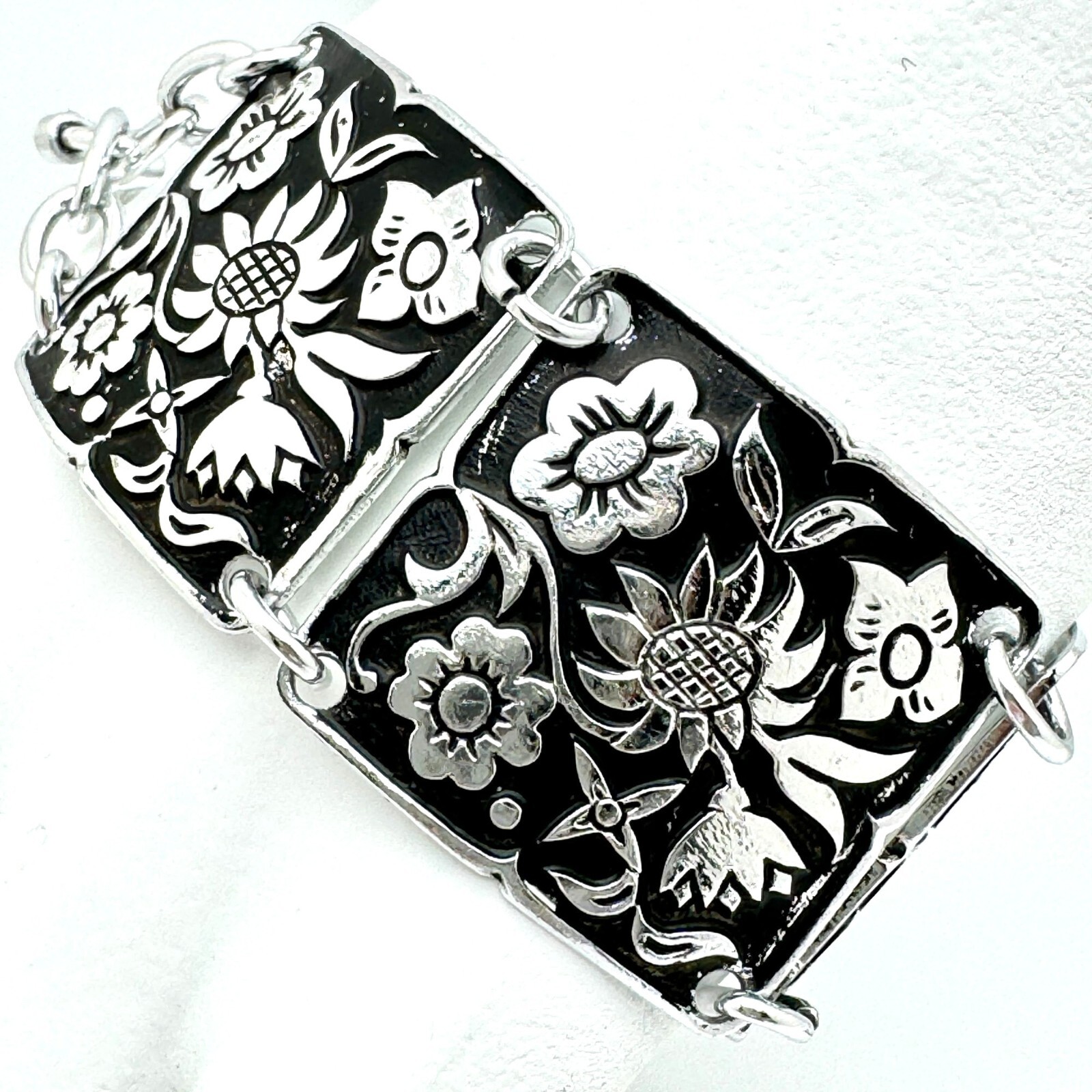 Vintage Bracelet Western Germany Aluminum Embossed Flowers Floral Gift