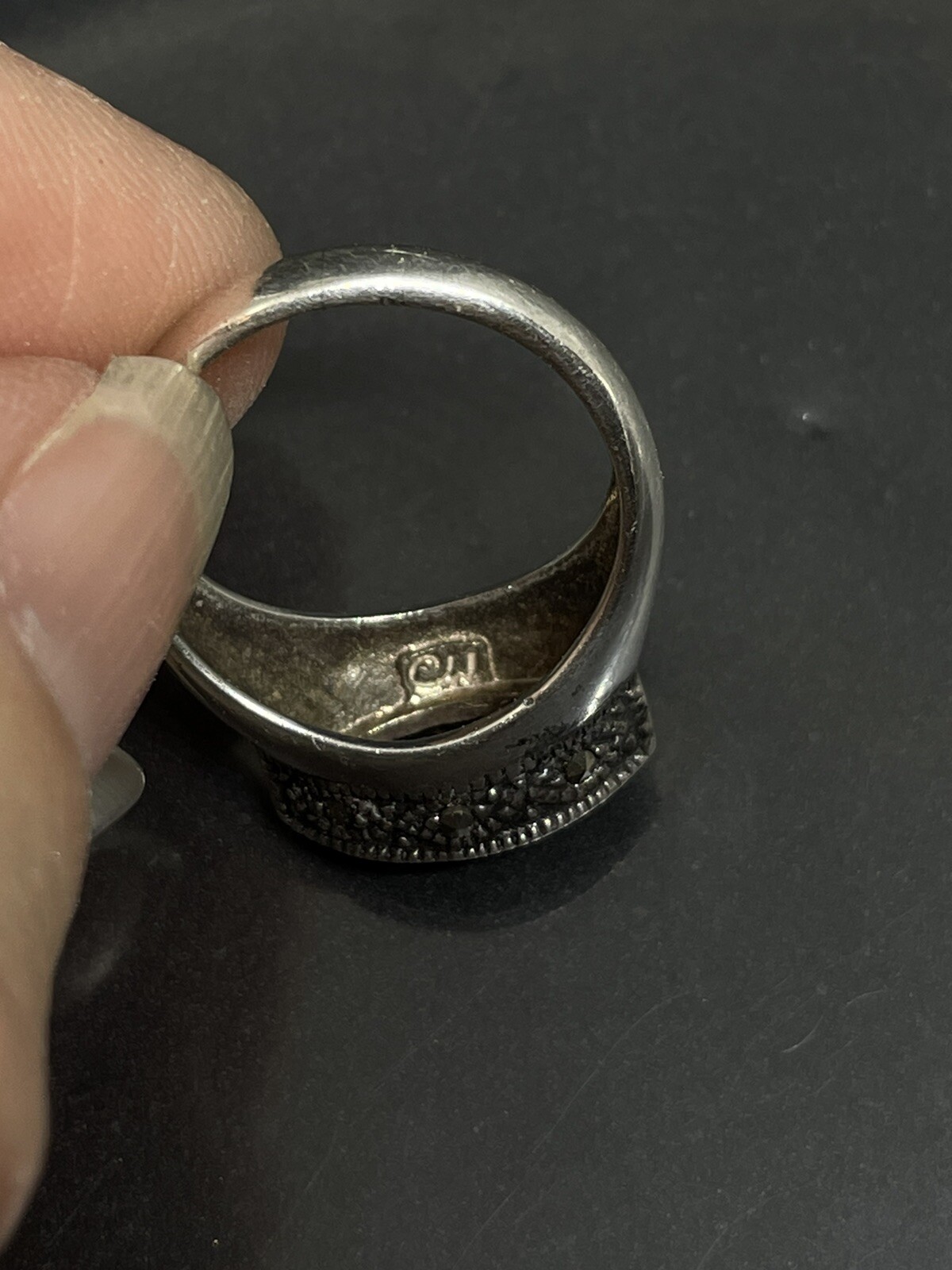 Vintage Signed CW Sterling Silver 925 Black Onyx Marcasites 6 Ring 4.38g