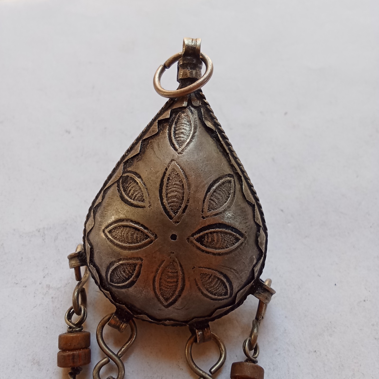 Antique Silver Tone Bedouin Prayer Box Necklace Dangle Bells