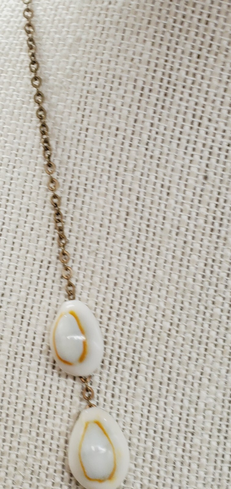 Creamy & Brown Cowrie Shells w/ green and brown sea pendant necklace ne02