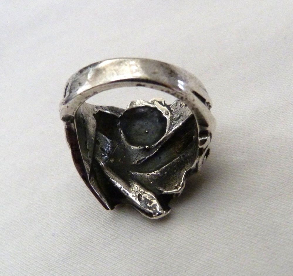 STERLING SILVER MODERN BRUTALIST RIBBON STYLE TURQUOISE GEMSTONE RING SIZE 5