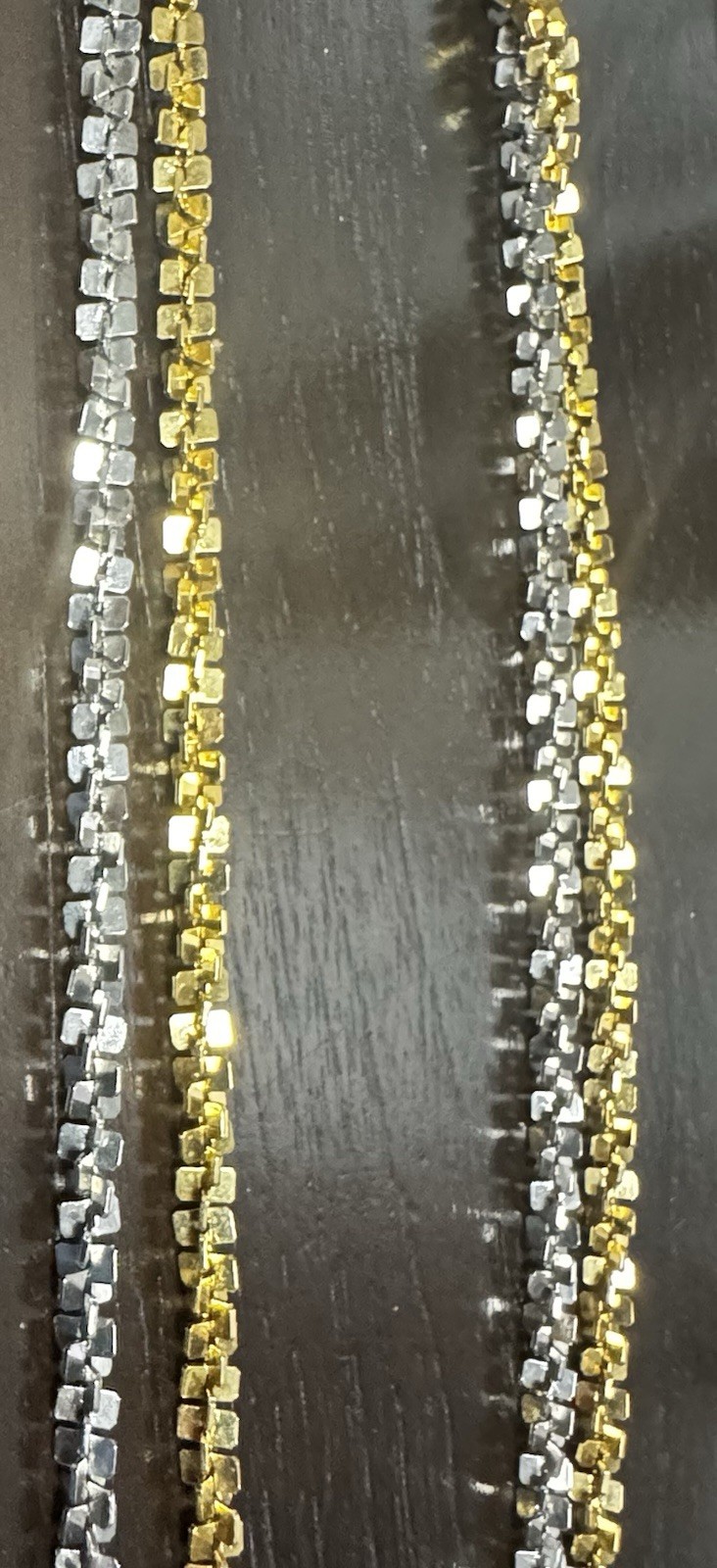 Vintage Two Tone Diamond Cut Ice Link Chain Necklace Cylinder Popcorn Loop