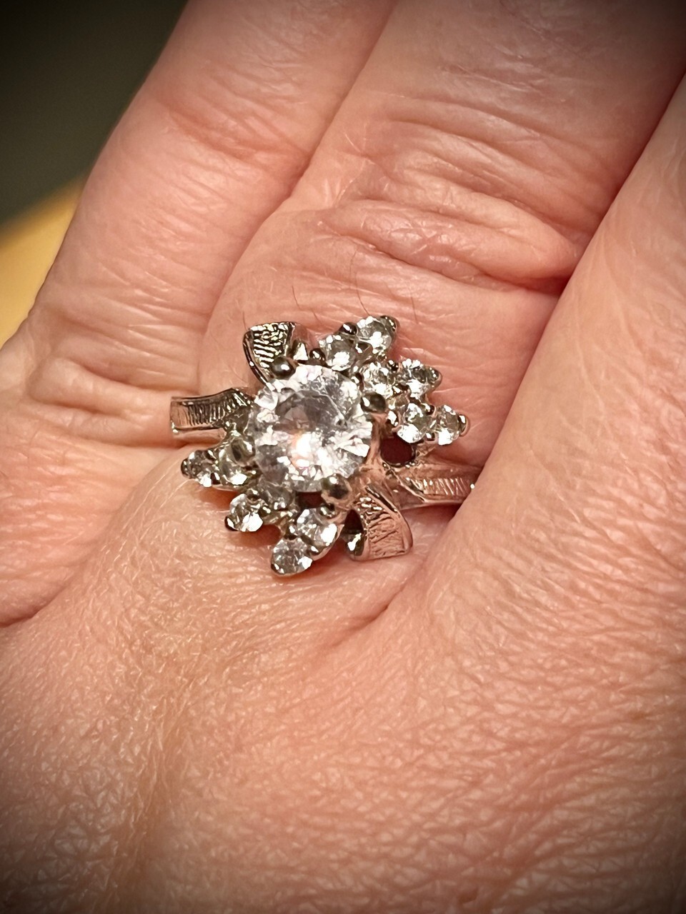 Vintage 18K HGF Gold Filled CZ Cocktail Engagement Ring Heavy Setting Size 6