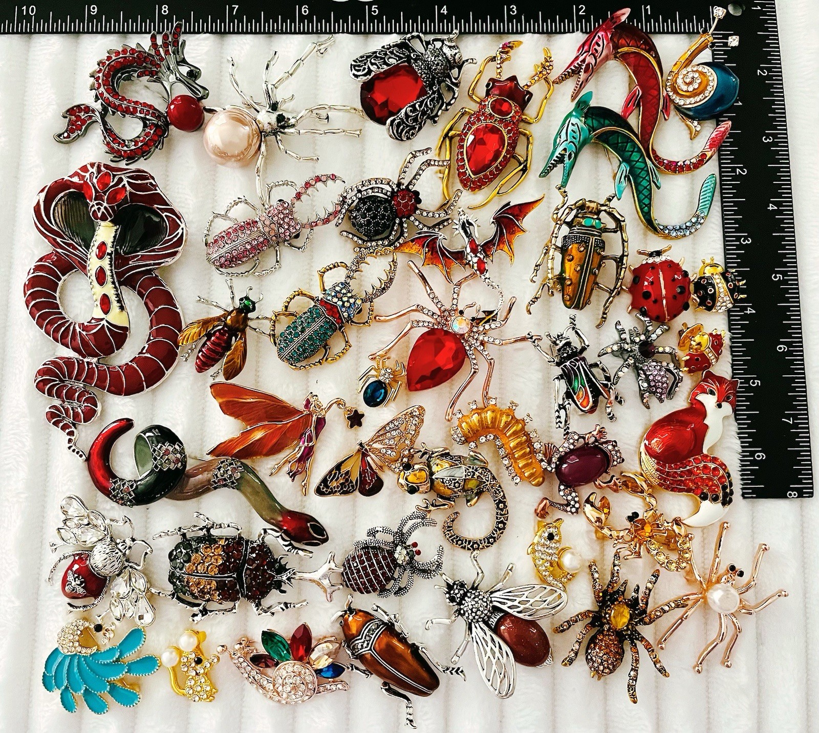 Huge Lot 40 Red Bug Insect Animal Brooches Cobra Snake Spider Ladybug Mix
