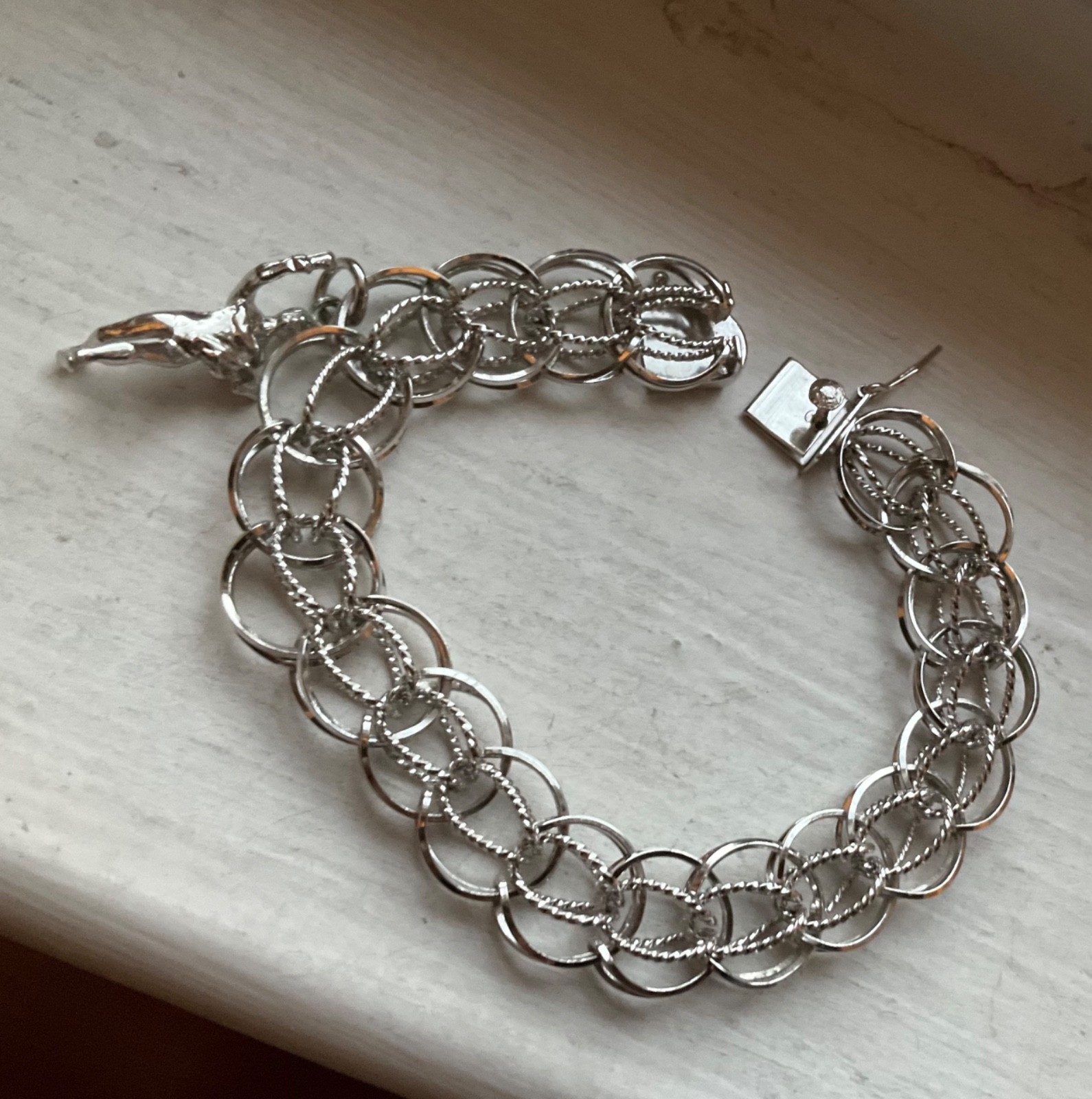 Vintage FORSTNER USA Starter SILVER CHARM BRACELET Wearable 7 1/4” Wide Link #B