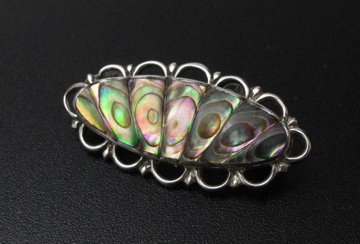 VINTAGE ATAAHUA STERLING SILVER & PAUA SHELL BROOCH NEW ZEALAND ABALONE