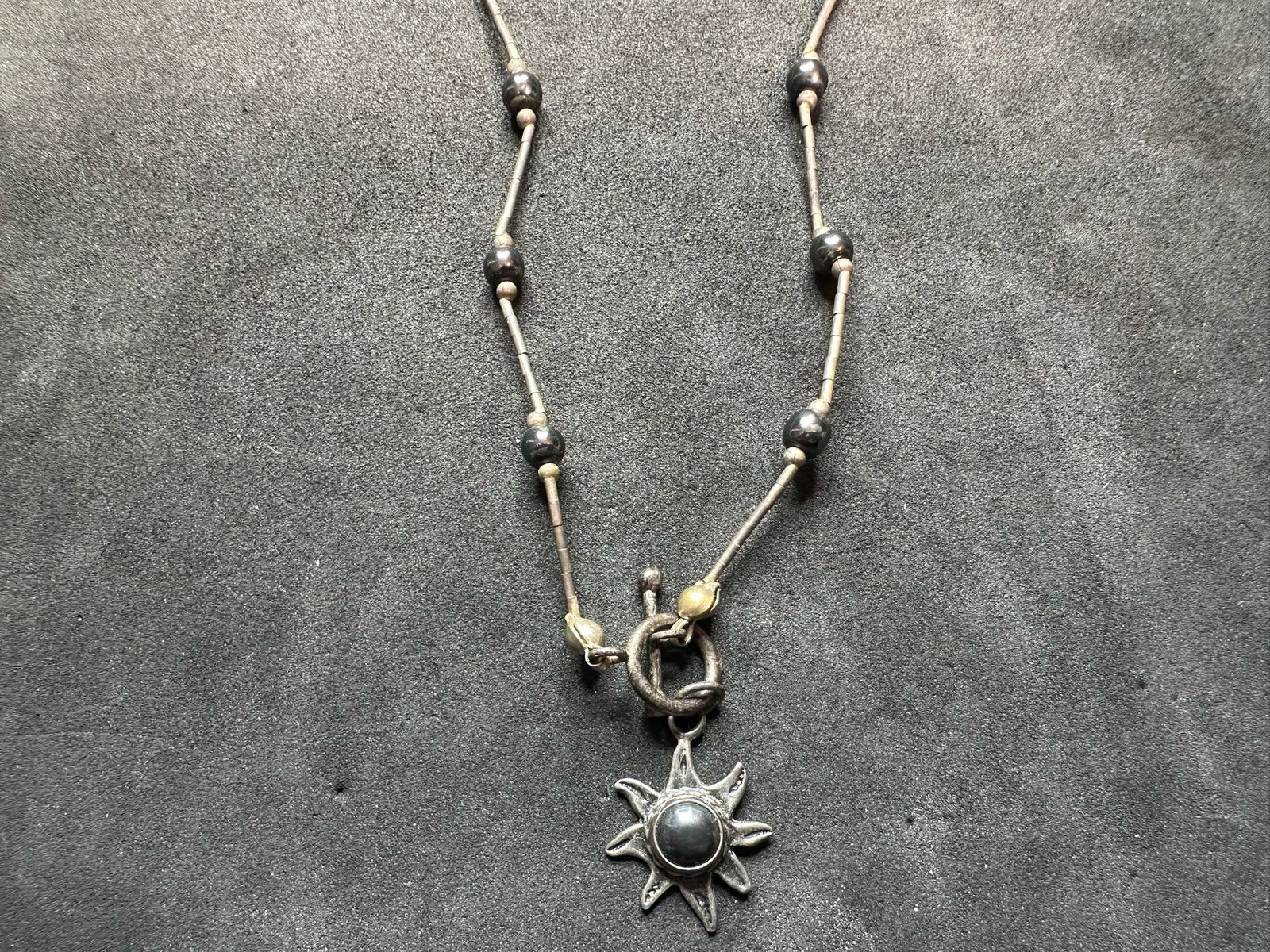 5.75g Vintage Sterling Silver 925 Sunburst Beaded Pendant Necklace 16 in M
