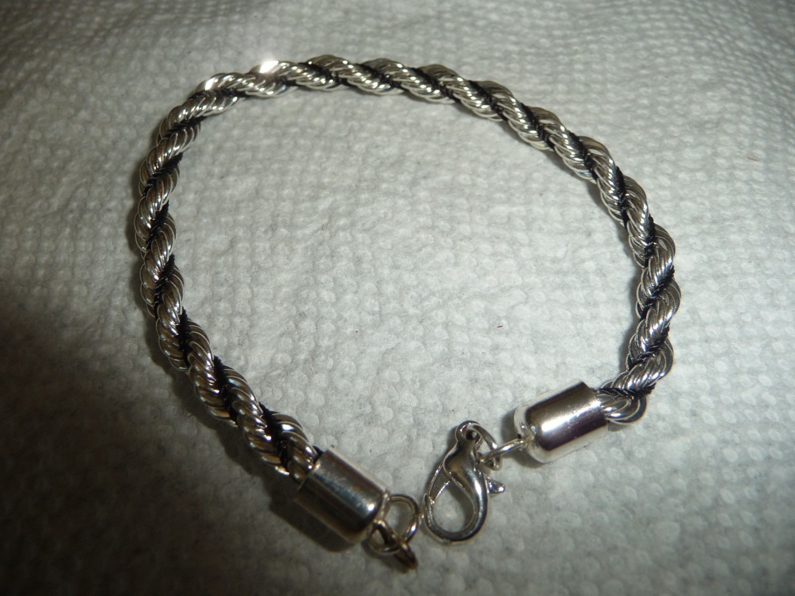 TWISTED SILVER TONE CHAIN W BLACK WRAPPED CORD 7” L 1/4” W BRADCELET #28/5