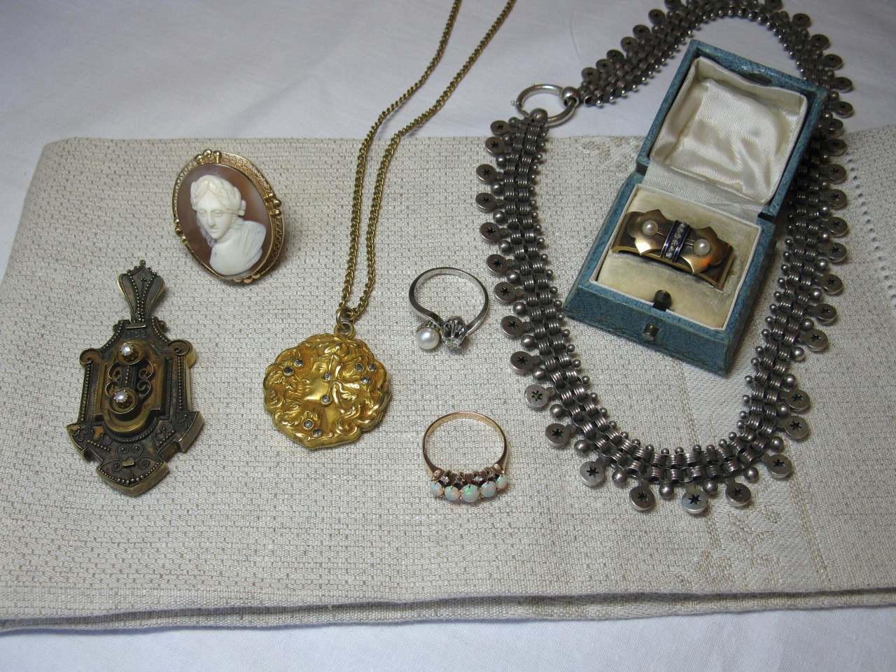 Picture Locket Antique Wedding Jewelry Etruscan GF Pearl c1880 W & SB