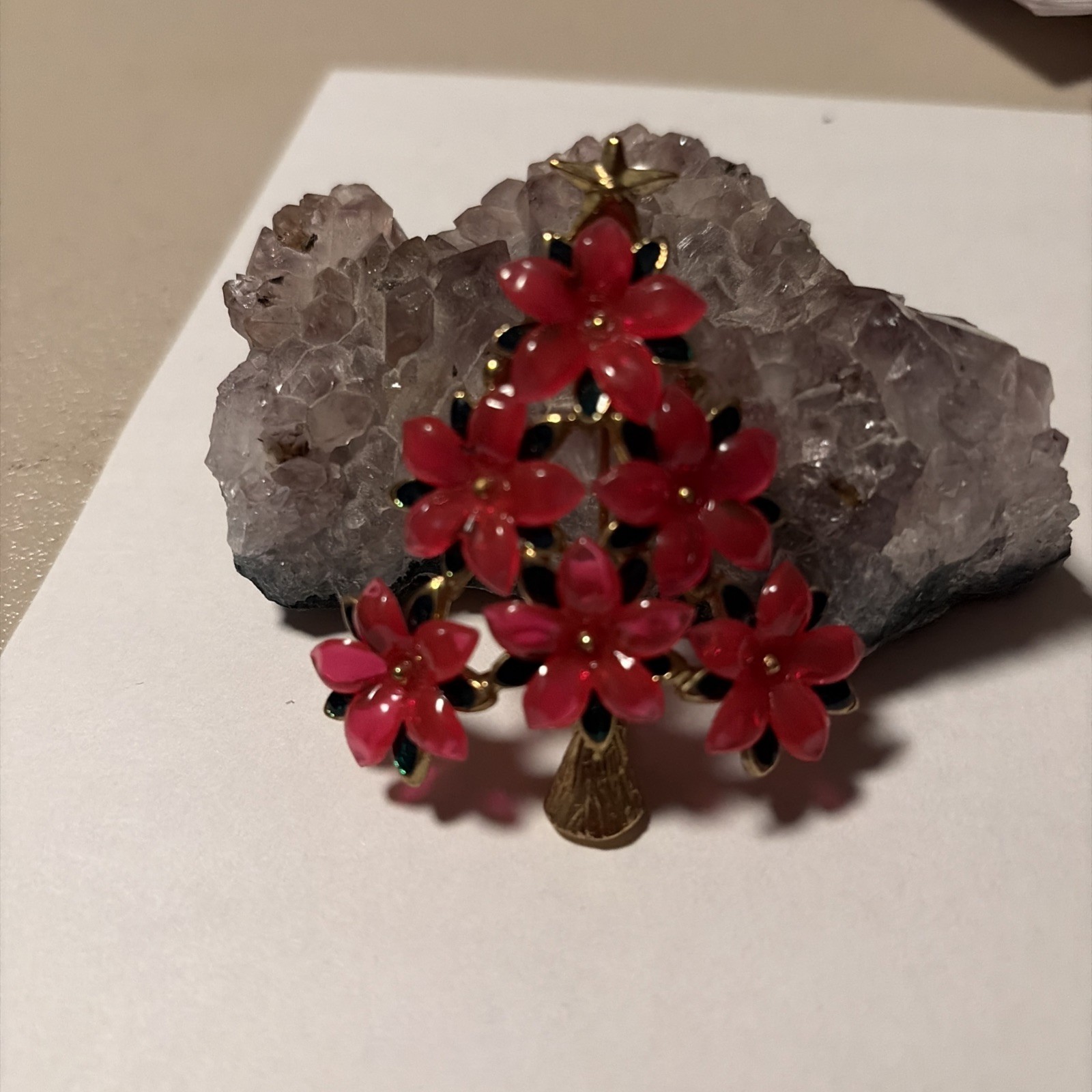 Vintage Unique Signed Lia Poinsettia Christmas Tree-pinkish Red 🌺 Flowers