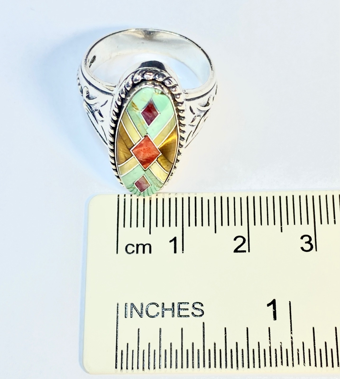 Vintage Carolyn Pollack Relios Sterling Silver Multi-gem inlay Ring Size 8 1/4