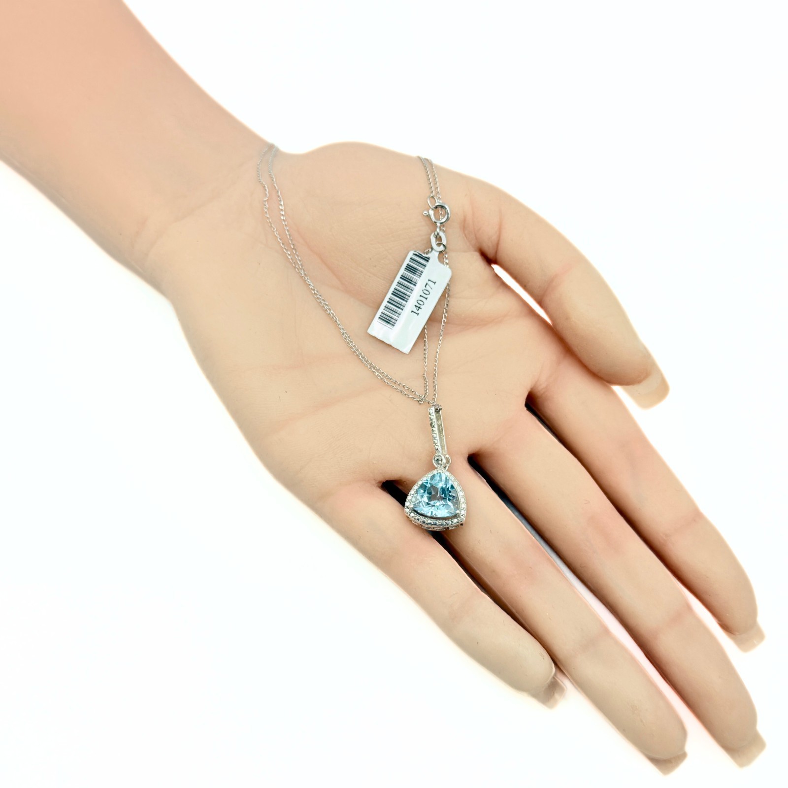 Contemporary Marked STS Sterling Silver Trillion Cut Topaz Necklace